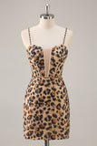 Kahki Leopard Korsett Bodycon Kort Homecoming Klänning med Paljetter