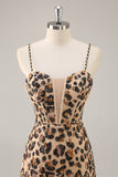 Kahki Leopard Korsett Bodycon Kort Homecoming Klänning med Paljetter