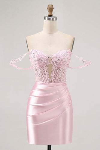 Rosa Off The Shoulder Bodycon Korsett Homecoming Klänning