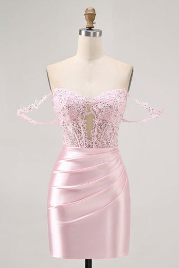 Rosa Off The Shoulder Bodycon Korsett Homecoming Klänning