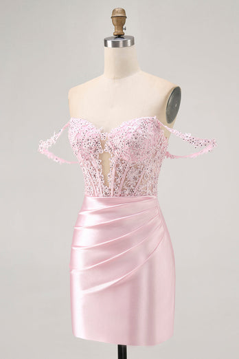 Rosa Off The Shoulder Bodycon Korsett Homecoming Klänning