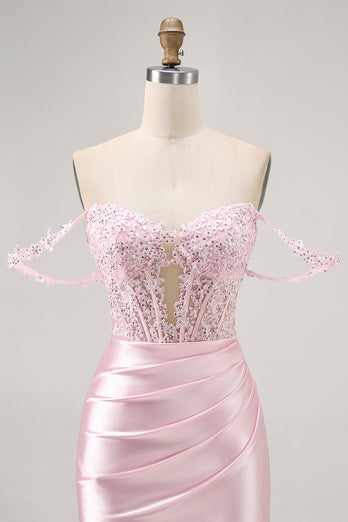 Rosa Off The Shoulder Bodycon Korsett Homecoming Klänning