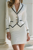Vit 2 Piece Pencil Notched Lapel Kort Business Suits med ärmar