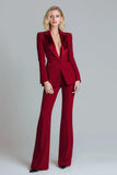 Röd 2 Piece Peak Lapel Kvinnor Baldräkter med ärmar