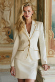 Vit Notched Lapel 2 Piece Pencil Kort Business Suits med ärmar