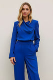 Royal Blue 2-delade arbetsdräkter i satin med fickor