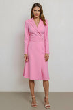 Rosa Bodycon Notched Lapel Midi Work Klänning med Bälte