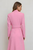 Rosa Bodycon Notched Lapel Midi Work Klänning med Bälte