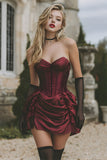 Vinröd Axelbandslös Korsett Satin Kort Bodycon Homecoming Klänning
