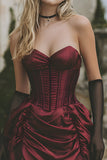 Vinröd Axelbandslös Korsett Satin Kort Bodycon Homecoming Klänning