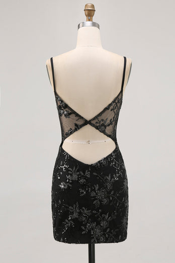 Mörkgrön Bodycon Rygglös Sheer Korsett Kort Balklänning med Paljetter