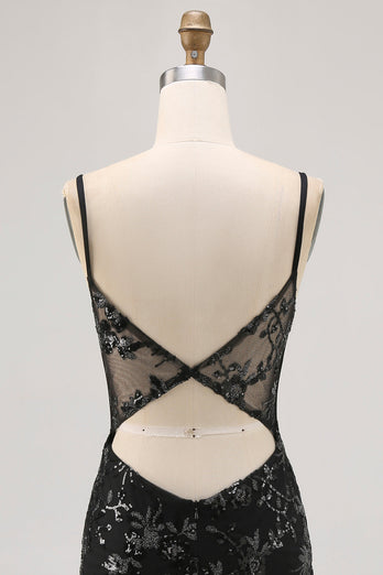 Mörkgrön Bodycon Rygglös Sheer Korsett Kort Balklänning med Paljetter