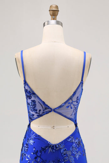 Mörkgrön Bodycon Rygglös Sheer Korsett Kort Balklänning med Paljetter