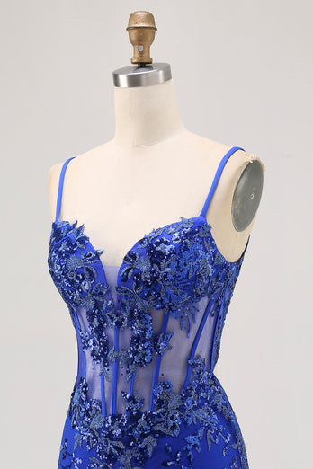 Mörkgrön Bodycon Rygglös Sheer Korsett Kort Balklänning med Paljetter