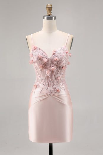 Rosa Satin Korsett Bodycon Homecoming Klänning med Appliques