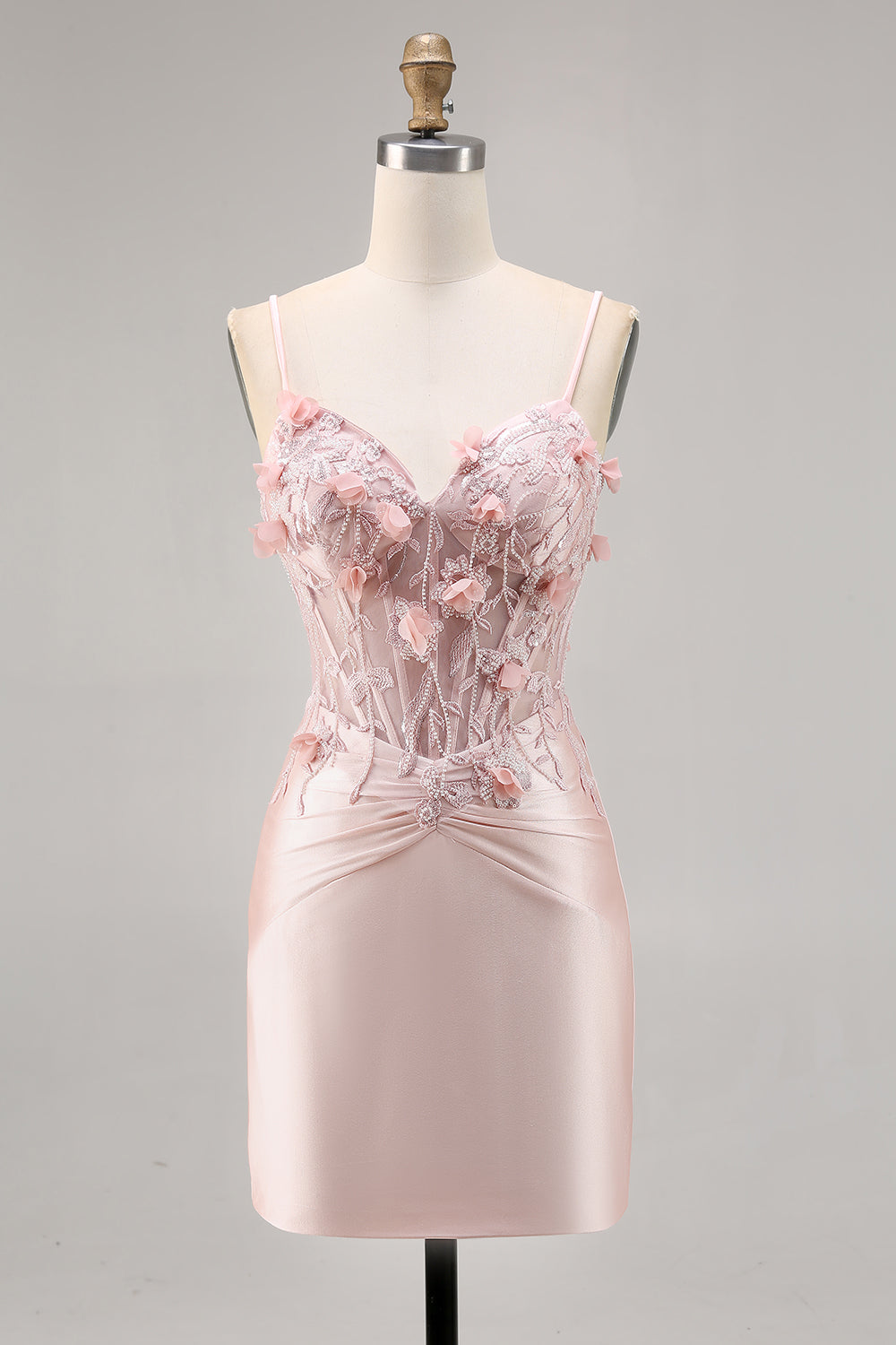 Rosa Satin Korsett Bodycon Homecoming Klänning med Appliques
