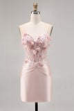 Rosa Satin Korsett Bodycon Homecoming Klänning med Appliques