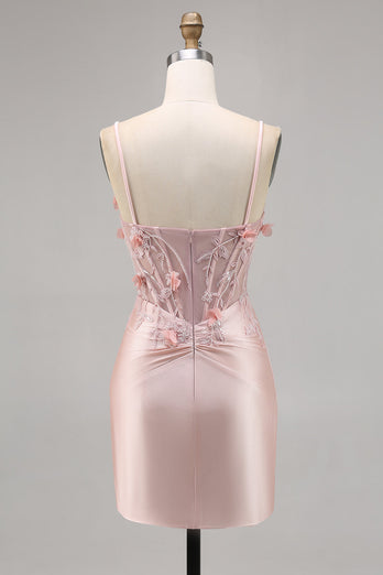 Rosa Satin Korsett Bodycon Homecoming Klänning med Appliques