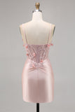 Rosa Satin Korsett Bodycon Homecoming Klänning med Appliques