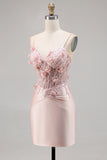 Rosa Satin Korsett Bodycon Homecoming Klänning med Appliques