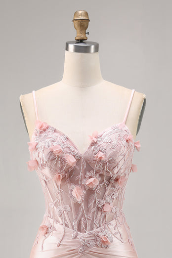 Rosa Satin Korsett Bodycon Homecoming Klänning med Appliques