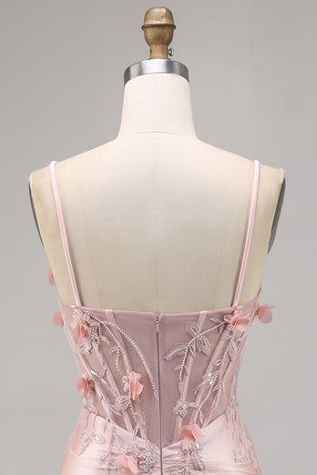 Rosa Satin Korsett Bodycon Homecoming Klänning med Appliques