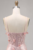Rosa Satin Korsett Bodycon Homecoming Klänning med Appliques