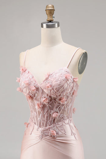Rosa Satin Korsett Bodycon Homecoming Klänning med Appliques