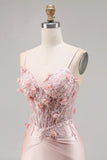 Rosa Satin Korsett Bodycon Homecoming Klänning med Appliques