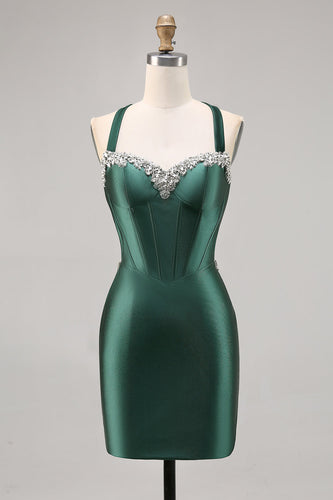 Korsett Satin Bodycon Mörkgrön Homecoming Klänning