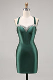 Korsett Satin Bodycon Mörkgrön Homecoming Klänning