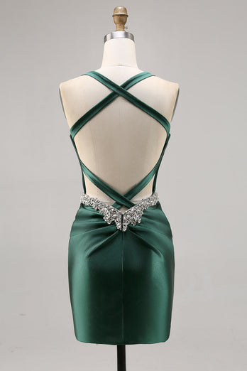Korsett Satin Bodycon Mörkgrön Homecoming Klänning