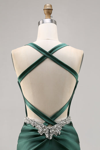 Korsett Satin Bodycon Mörkgrön Homecoming Klänning