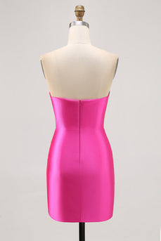 Fuchsia Axelbandslös pärlstav Bodycon Homecoming Klänning med slits