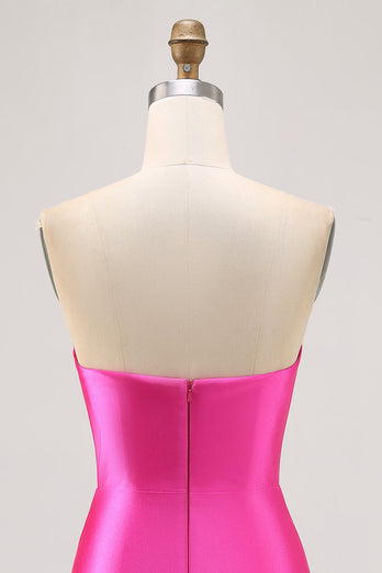 Fuchsia Axelbandslös pärlstav Bodycon Homecoming Klänning med slits