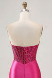 Glittrande Fuchsia Korsett Tight Satin Kort Homecoming Klänning