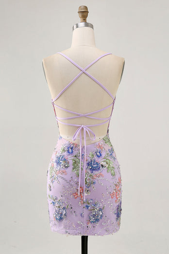 Bodycon Kort Blommig Påfågel Kort Balklänning med Paljetter