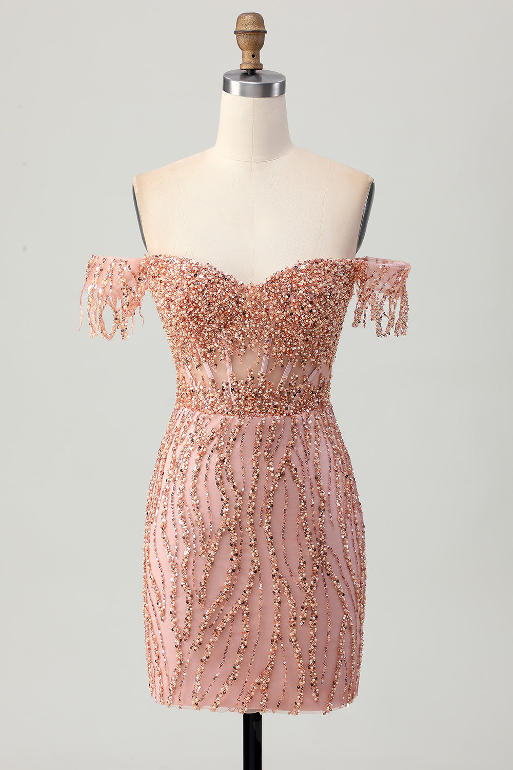 Dusty Rose Bodycon Off The Shoulder Korsett Kort Homecoming Klänning med Beading