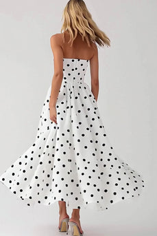 Vit Axelbandslös En linje Svart Polka Dots Klänning