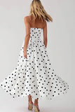 Vit Axelbandslös En linje Svart Polka Dots Klänning