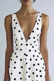 Vit A Line V-ringning Svart Polka Dots Klänning