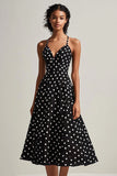 Svart Vit Spaghetti Remmar A-linje Polka Dots Klänning