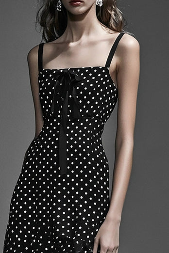 Chiffong Svart Vit Volang En linje Polka Dots Klänning