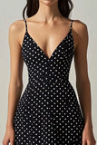 Svart Vit En linje V-hals Polka Dot Klänning