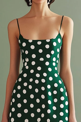 Grön Vit Spaghetti Remmar En linje Midi Polka Dots Klänning