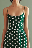 Grön Vit Spaghetti Remmar En linje Midi Polka Dots Klänning