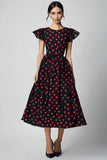 En linje volang ärmar Röd Polka Dots Klänning
