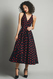 Svart Röd A Line V-hals Polka Dots Klänning