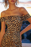 Kahki Leopard Off The Shoulder Bodycon Cocktail Klänning