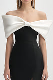 Elfenben och svart Off the Shoulder Bodycon Cocktailklänning med slits